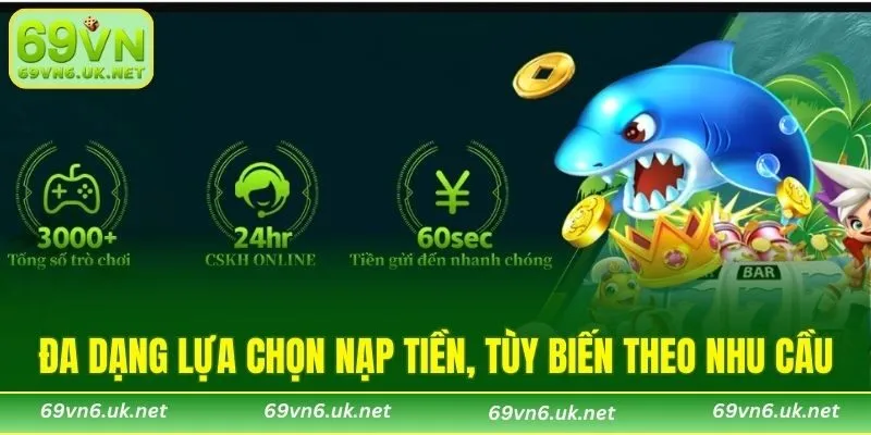 Đa dạng lựa chọn nạp tiền, tùy biến theo nhu cầu